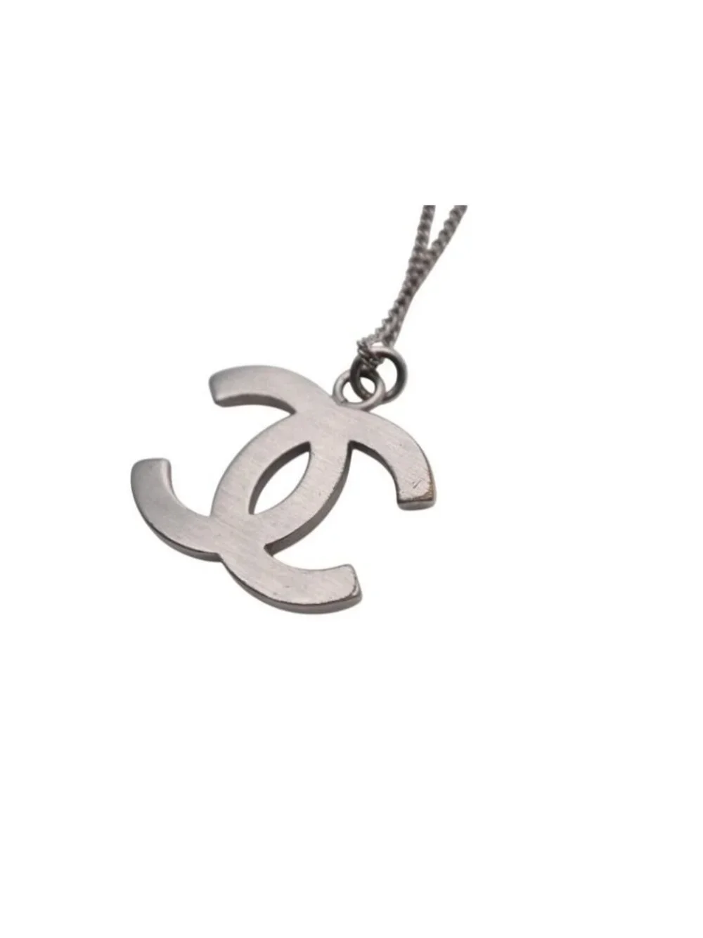 Chanel CC Logo Square Rhinestone Necklace 09 50 Silver Metal